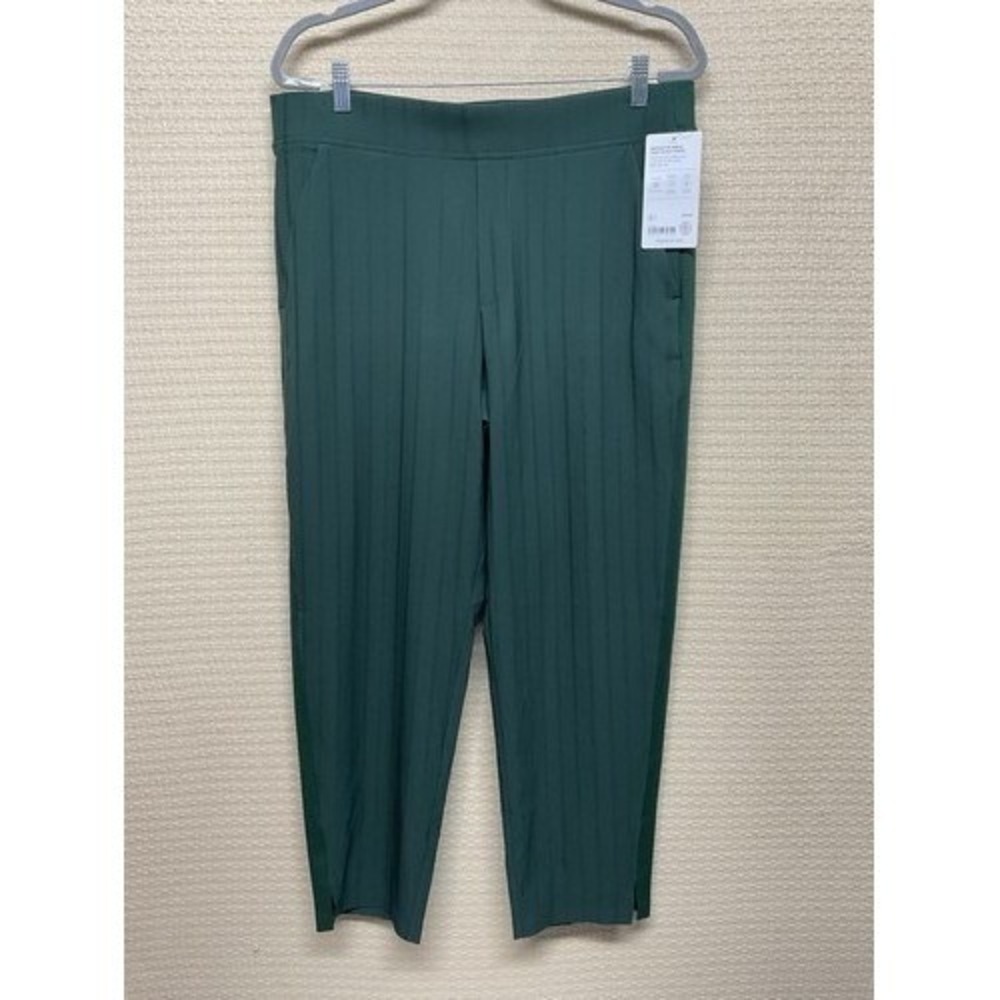 NWT Athleta Brooklyn Green GlossStipe Lightweight Ankle Pants Women 14 Indonesia